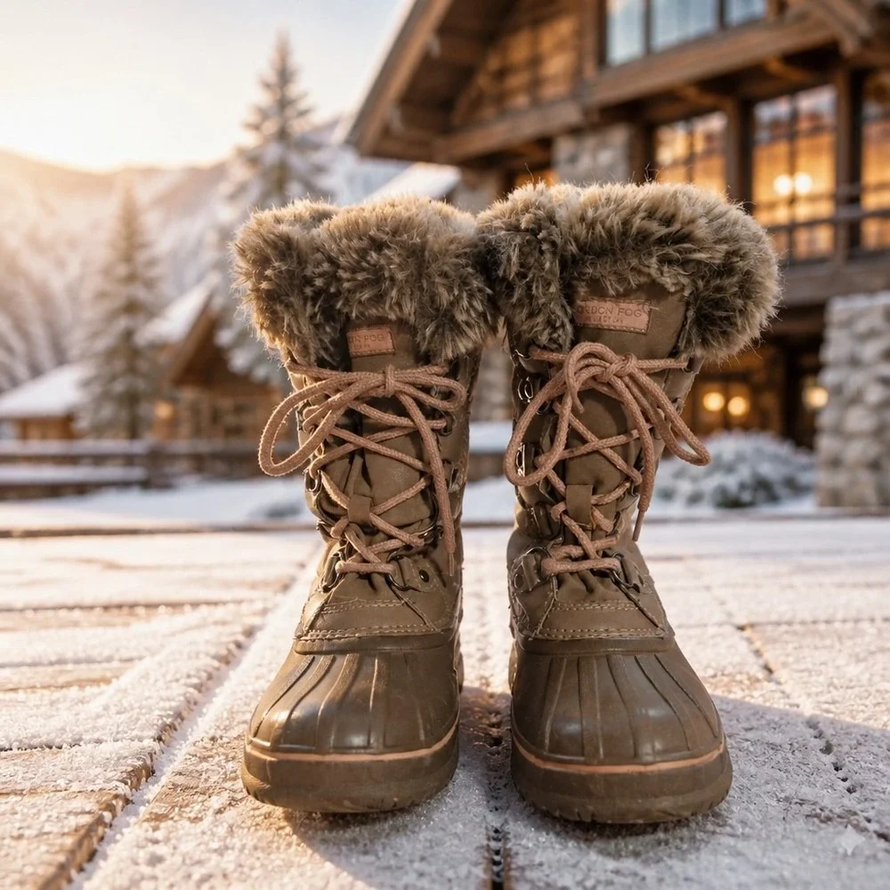 London Fog Quilted Taupe Winter Boots Size 2 (KIDS 8-10)